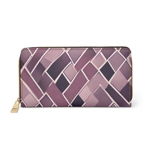 Mauve Fragments Abstract Zipper Wallet Faux Leather