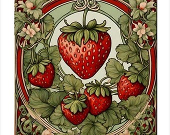 Strawberries Ceramic Tile Wall Art – Kitchen Backsplash Decor, Strawberry Food Themed Tile Accent