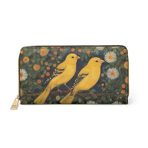 Ladies Wallet Yellow Canary Finches Pattern Zipper 7.87" x 4.33" Gift For Women