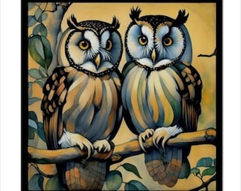 Art Nouveau Owls Ceramic Tile: Home Decor Backsplash