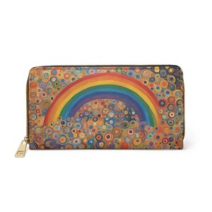Rainbow Flowers Pride Wallet For Travel Vacation PU Leather Zipper 7.87 x 4.33 Inches LGBTQ Cruelty Free