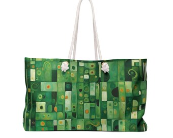 Weekender Travel Bag Tote Green Abstract Art 24x13 Inches Oversized