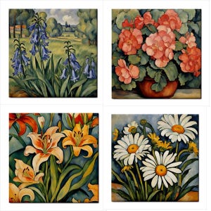 Flowers Floral Art Kitchen Bathroom Craft Backsplash Tiles Set Of 4