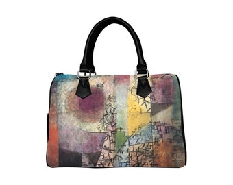 Abstract Art Paul Klee Boston Handbag 13x9 Inches Canvas PU Leather Vegan