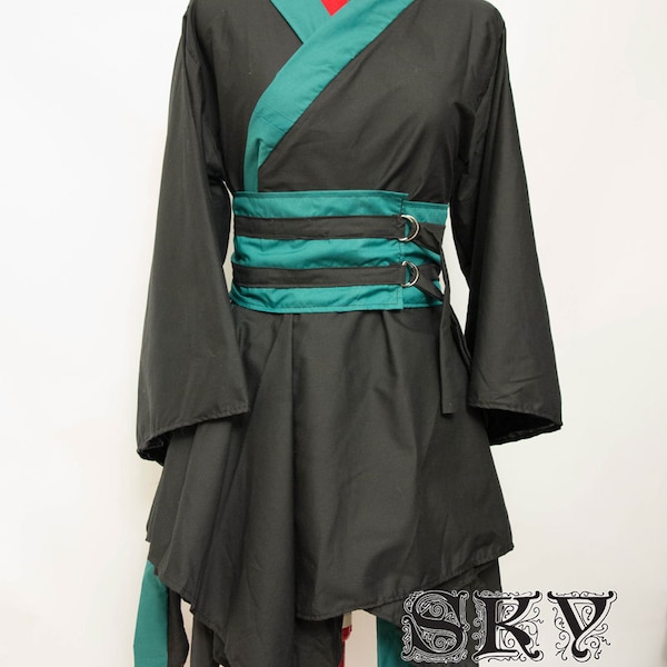 Custom Black X Forest Asymmetric Kimono Dress