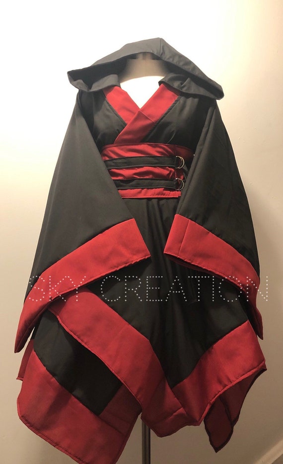 Red Kimono Dress with Descending Hem 