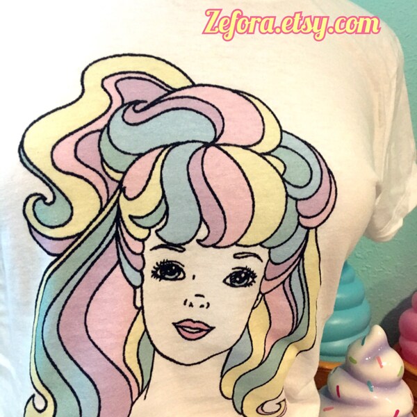Barbie Pastel Rainbow Hair T-shirt, size M