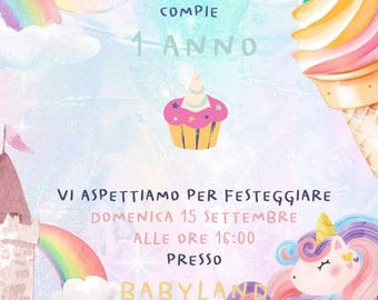 Unicorn Birthday Invitation, girl, in digital format for WhatsApp and all social channels!