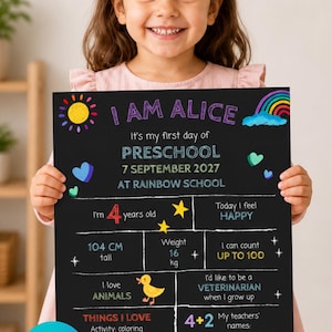 Cartello Primo Giorno di Scuola | First Day of School Sign | Modello Canva Modificabile | Bambino e Bambina | Italiano e Inglese