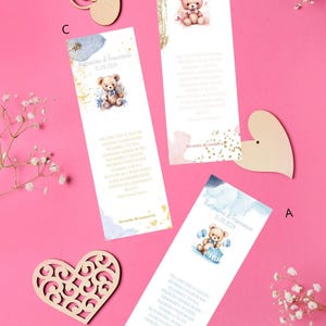 Digital Baptism Bookmark/Placeholder - Personalized Bookmark/Placeholder - Teddy Bear Theme