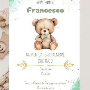 Invito Battesimo digitale - Invito personalizzato - Bimbo - tema orsetto