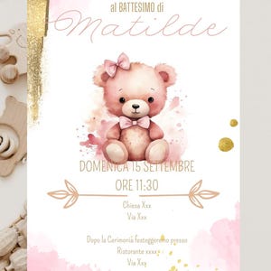 Invito Battesimo digitale - Invito Personalizzato-  Bimba - Tema Orsetto