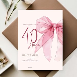 Elegante Invito Digitale di compleanno con fiocco rosa