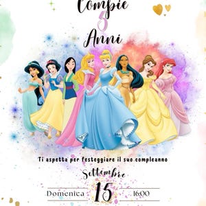INVITO DIGITALE COMPLEANNO bimba Principesse Disney, per whatsapp e tutti i canali social!