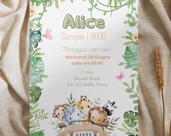 Invitación de cumpleaños digital - Invitación personalizada - Niño - Niña - Invitación de cumpleaños con temática de la selva