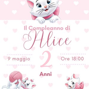 Invito di Compleanno Digitale – Tema Minù (Marie) degli Aristogatti