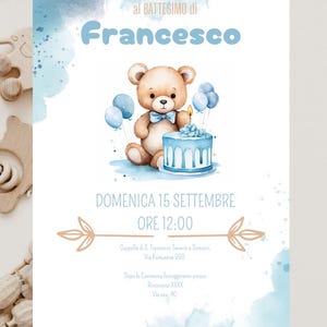 Invito Battesimo digitale - Invito Personalizzato-  Bimbo - Tema Orsetto
