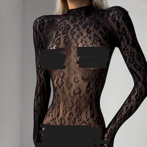 Black Jumpsuit Dancewear Photo Shoot Outfit Lace Leopard Bodysuit Adult One Piece Costume black lace bodystocking translucent bodysuit