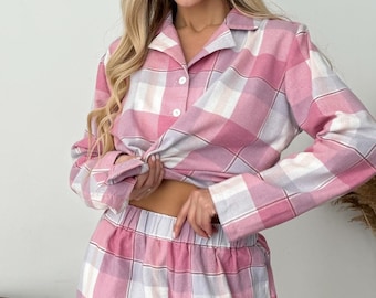 Plus Size Flannel Pajama Set for Women | Cozy Winter Loungewear | Christmas Gift for Her | Soft Warm Sleepwear Top & Pants XL-3XL, Gift