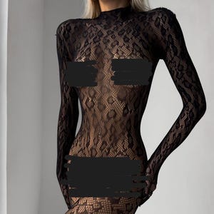 Black Jumpsuit Dancewear Photo Shoot Outfit Lace Leopard Bodysuit Adult One Piece Costume black lace bodystocking translucent bodysuit