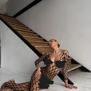 Black Jumpsuit Dancewear Photo Shoot Outfit Lace Leopard Bodysuit Adult One Piece Costume black lace bodystocking translucent bodysuit