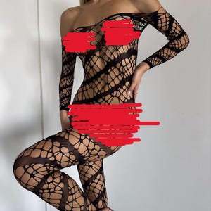 Ouvert Black Catsuit Women, Lady Poll Hell Dance, Exotic Dance, Rave Outfit, Photoshoot, Lace Bodystocking  Pattern
