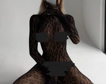 Mono negro, ropa de baile, traje para sesión de fotos, mono de encaje de leopardo, disfraz de una pieza para adulto, body de encaje negro, mono translúcido