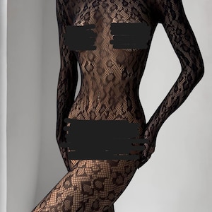 Black Jumpsuit Dancewear Photo Shoot Outfit Lace Leopard Bodysuit Adult One Piece Costume black lace bodystocking translucent bodysuit