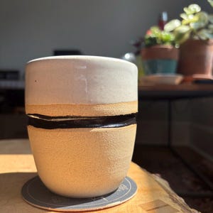Minimal White and Black Cup - Handmade and Wheelthrown - Beautiful White Clay Pottery Cup - Perfect Gift or for Tea