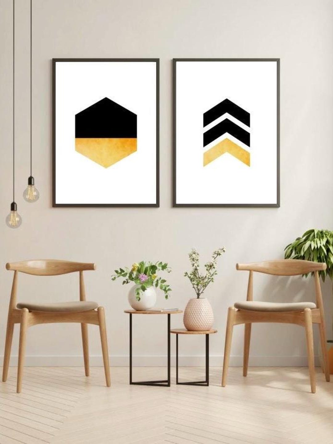 Black and Gold Geometric Prints: Minimalist Modern Wall Art Set ...