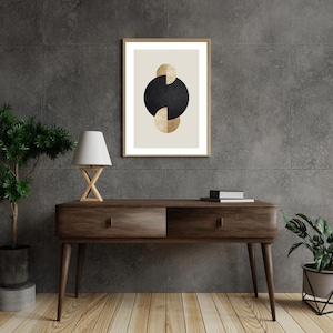 Geometric Circle Print: Black and Gold Abstract Wall Art (Digital Download)