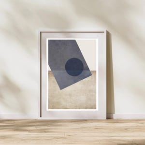 Blue and Beige Geometric Wall Art – Modern Abstract Shapes Print, Minimalist Neutral Digital Download
