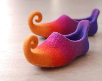 Fairy shoes felted slippers from wool in orange red purple violet or any other color Custom made