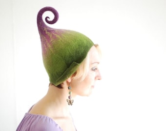 Felted gnome elf fairy hat green purple or any other color MADE TO ORDER