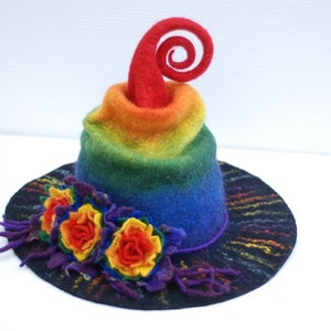 Witch wizard hat with flowers felted from wool colorful rainbow Halloween costume CUSTOM MADE choose your own colors