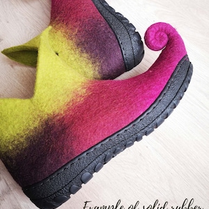 Fairy shoes felted slippers from wool in orange red purple violet or any other color Custom made Outdoor solid soles