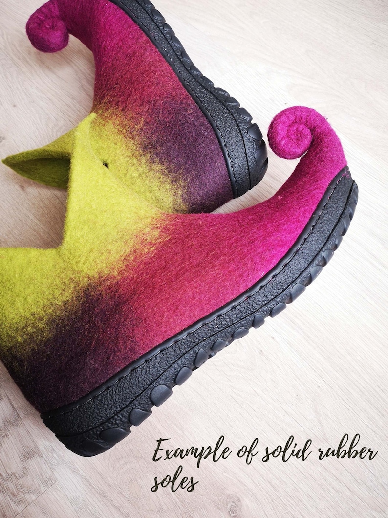 Fairy shoes felted slippers from wool in orange red purple violet or any other color Custom made Outdoor solid soles