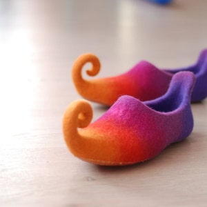 Fairy shoes felted slippers from wool in orange red purple violet or any other color Custom made image 2