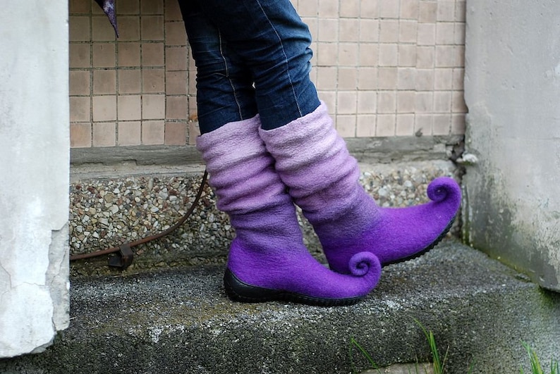 Purple fairy shoes curly toes boots Festival Ren faire Etsy