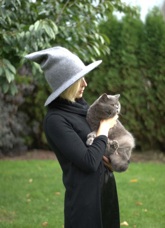 Felted Wizard Gandalf hat , gray Witch hat from wool ,Halloween costume, witch costume, larp hat cosplay CUSTOM MADE choose your own colors