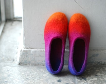 Colorful wool slippers, rainbow home shoes, gift for woman, warm gift, Made to order, custom colors, any size