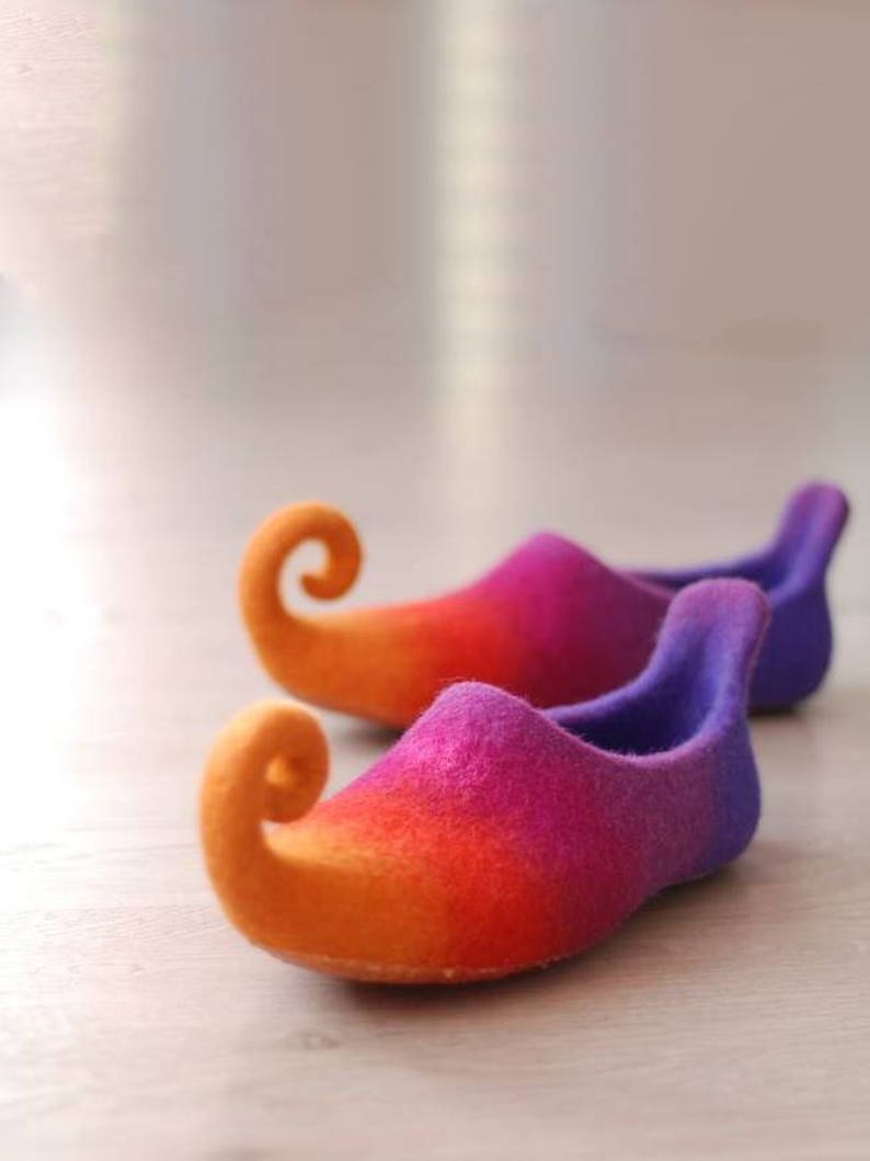 Fairy shoes felted slippers from wool in orange red purple violet or any other color Custom made image 1