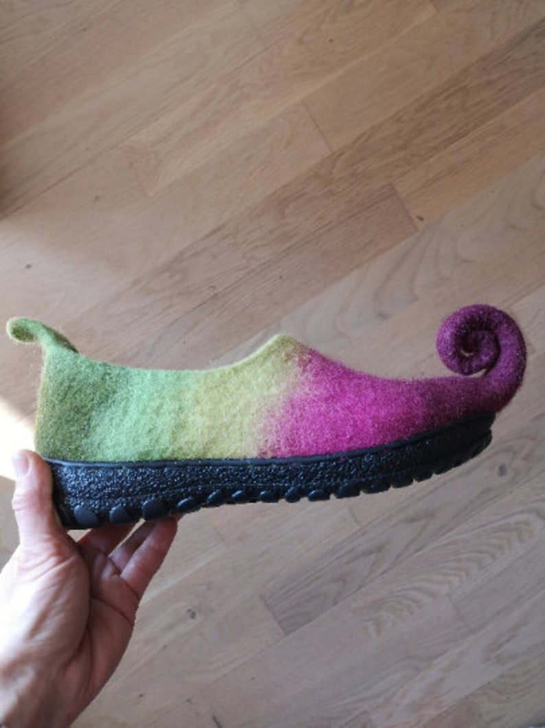 Fairy shoes felted slippers felted elf shoes from wool in orange/green or any other color Custom made pair image 10