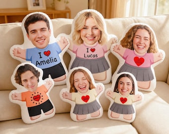 Personalized 3D Stuffed Doll - Custom Face Pillow with Text, Photo Humanoid Cushion, Boyfriend Birthday Gift, Unique Couple Gift for Him Her