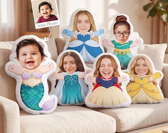 Personalized 3D Stuffed Doll - Customized Face Pillow , Photo Mermaid Princess Cushion , Kids Birthday Gift , Gift for Daughter