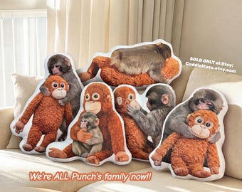 Punch Monkey Plush Pillow - Cute Monkey Shaped Pillow, Monkey Plush Toy, Stuffed Animal Cushion, Pet Lover Gift