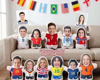 Custom Face Soccer Jersey Pillow - 2026 World Soccer Fan, Personalized 3D Stuffed Doll, Sports Gift for Him, Boyfriend Birthday Gift