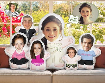 Custom Face Photo Pillow: Personalized Cartoon Doll Cushion, Boyfriend Birthday Gift, Unique Couple Gift