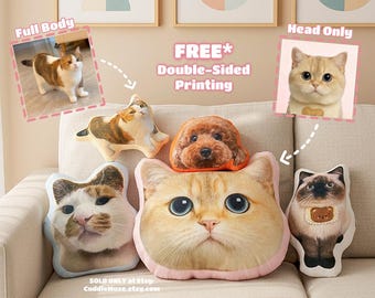 Custom Pet Pillow - Personalized Dog or Cat Shaped Cushion, Pet Portrait Plush, Pet Lover Gift, Gift For Birthday, Christmas Gifts