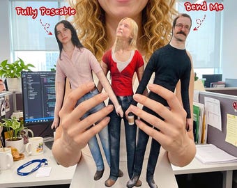 Custom Mini Me Doll with Poseable Body - Funny Flat Custom Doll, Unhinged Gag Gift for Bestie, Custom Photo Plush, Ugly Face Pillow